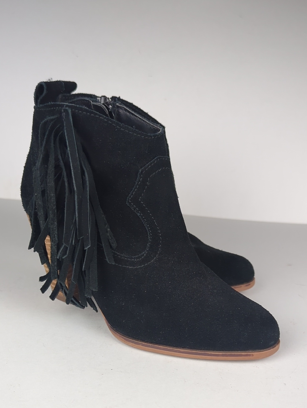 STEVE MADDEN Women's Cian Black Suede Fringe Ankle Boots